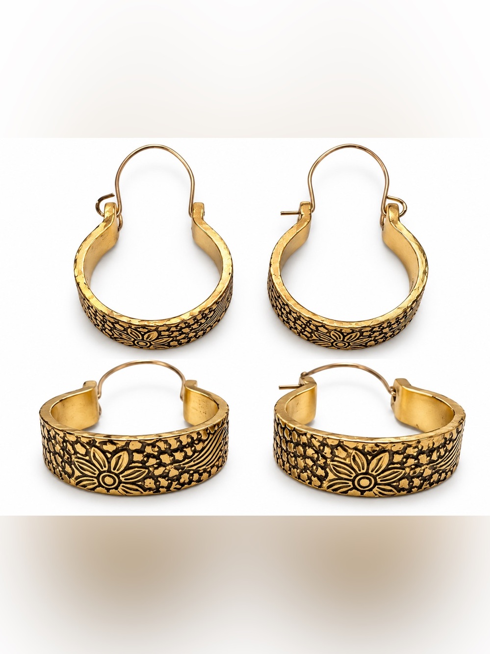 Gold Floral Fashion Pattern Hoop Earrings for Women